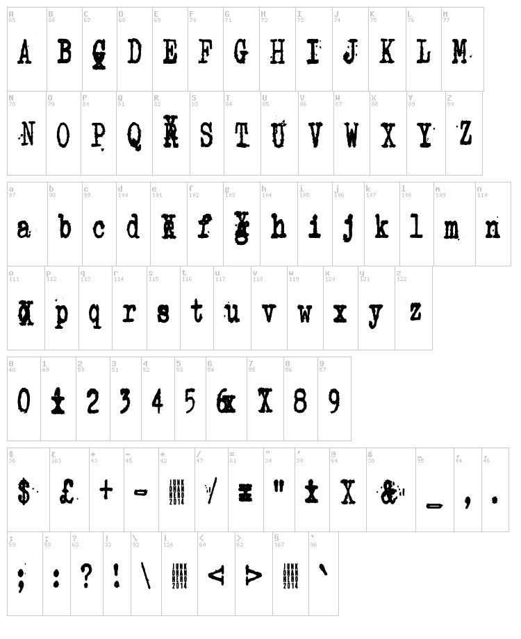 Zombie Queen font map